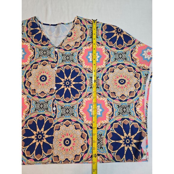 Womens Multicolor Geometric Print V-Neck Blouse Kimono style Size 2XL - Picture 11 of 12